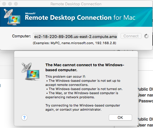 Microsoft remote desktop mac unable to connect to remote pc